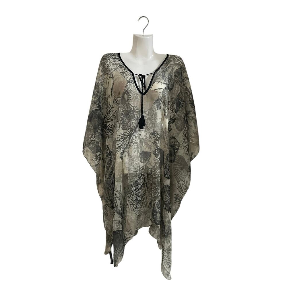 H&M Sheer Sea Graphic Print Poncho Cover Up One Size Beach Vacation Resort